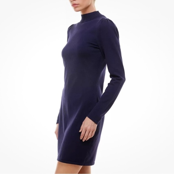 Navy Blue Long Sleeve Bodycon Sweater Dress XL NWT | Stretch Knit Mock Neck - Picture 2 of 14